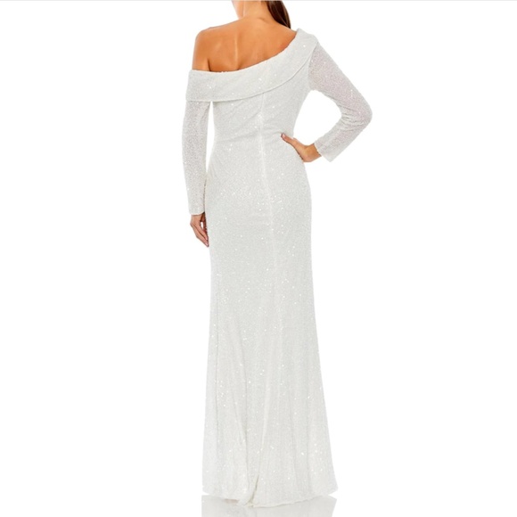 NWT $498 Mac‎ Duggal [ 4 ] Sequined Drop Shoulder Long Sleeve Gown in White - Picture 14 of 14